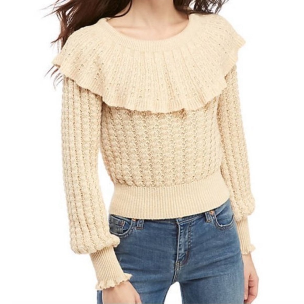 Free People Cream Cable Knit Sweater